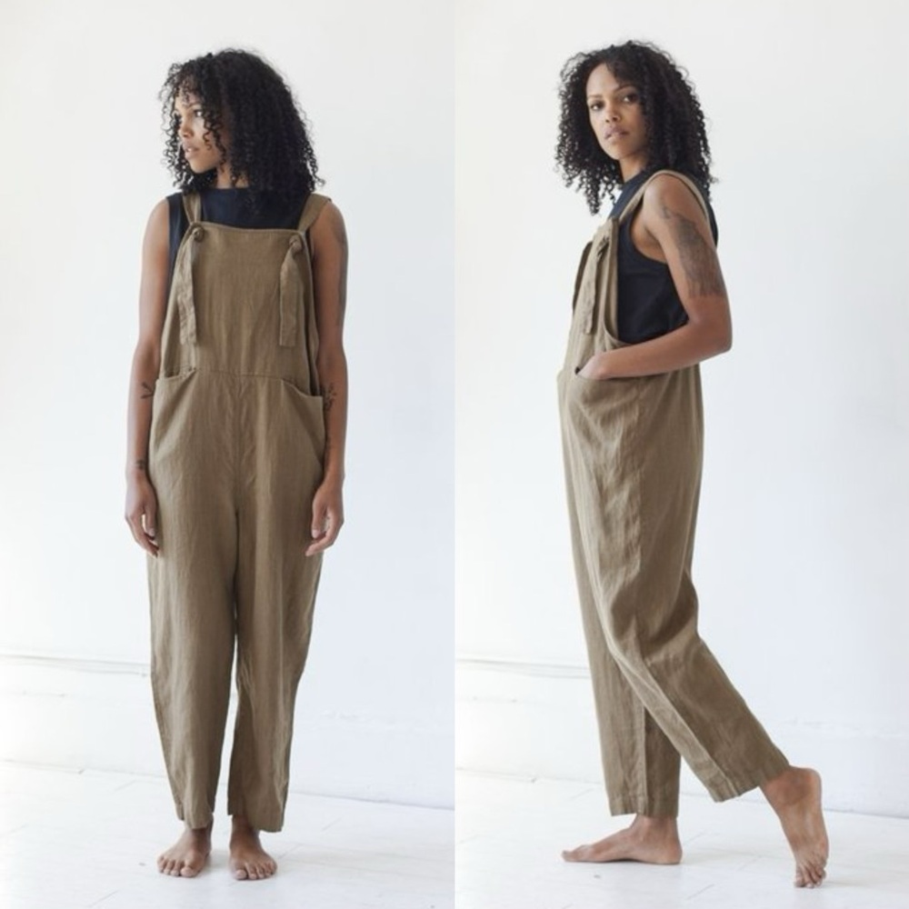 Beaton linen overalls olive green
